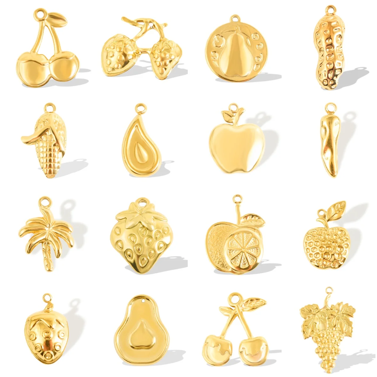 Fashion 5pcs/lot Stainless Steel Cherry Strawberry Avocado Peanut Corn Apple Pepper Lemon Grape Pendants Charms Jewelry Findings