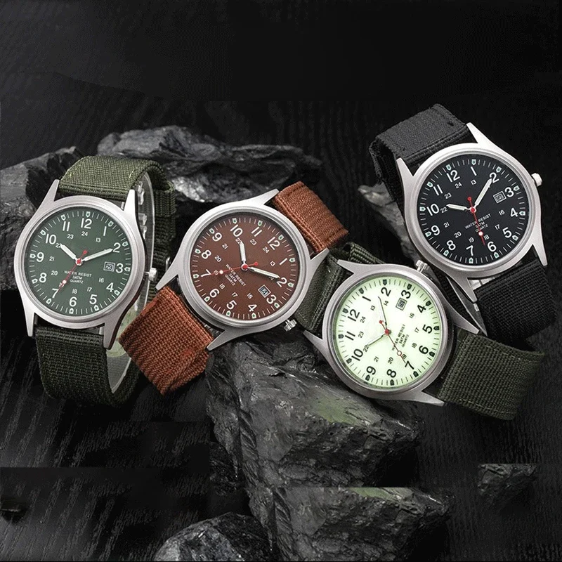 SOKI-Reloj de lona para hombre, pulsera de cuarzo con calendario, estilo militar, informal, a la moda, ideal para regalo