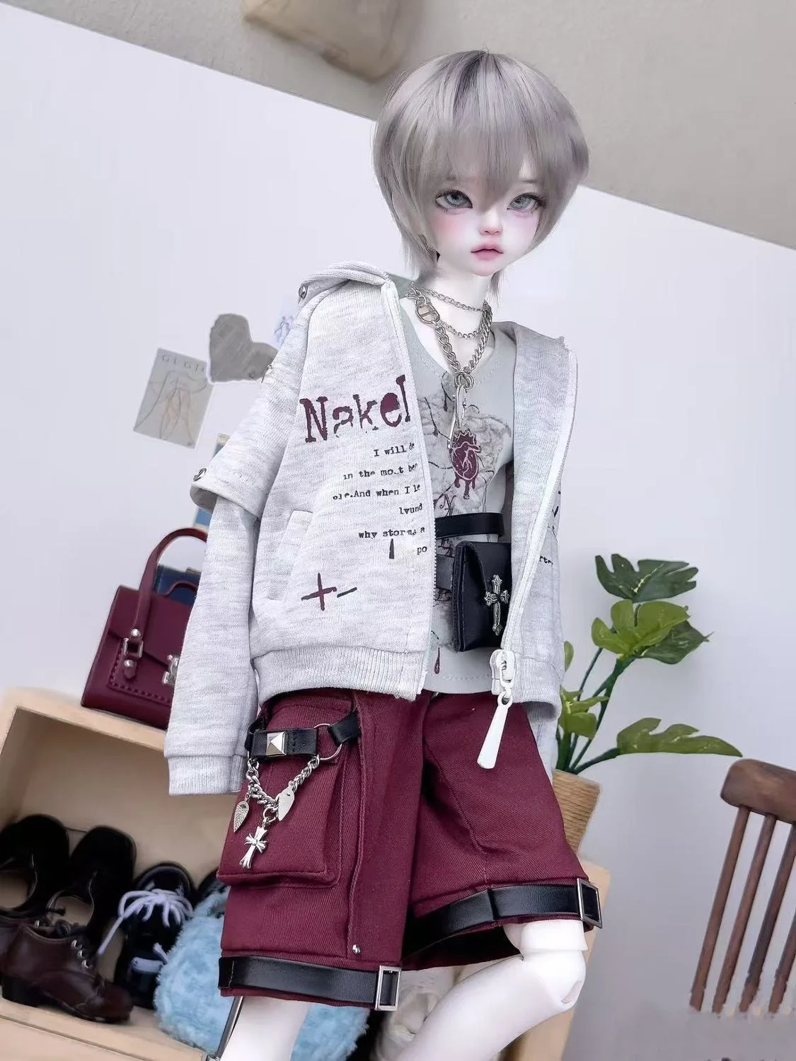 BJD doll clothes suitable for 1/4  size Cool sweatshirt clothes set doll accessories (5 points)