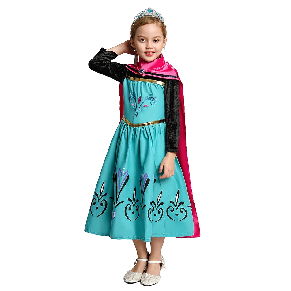 Disney Frozen 2-vestido de princesa para niñas, disfraz de Elsa para ser coronada, Reina de la nieve, estampado, cumpleaños, Carnaval