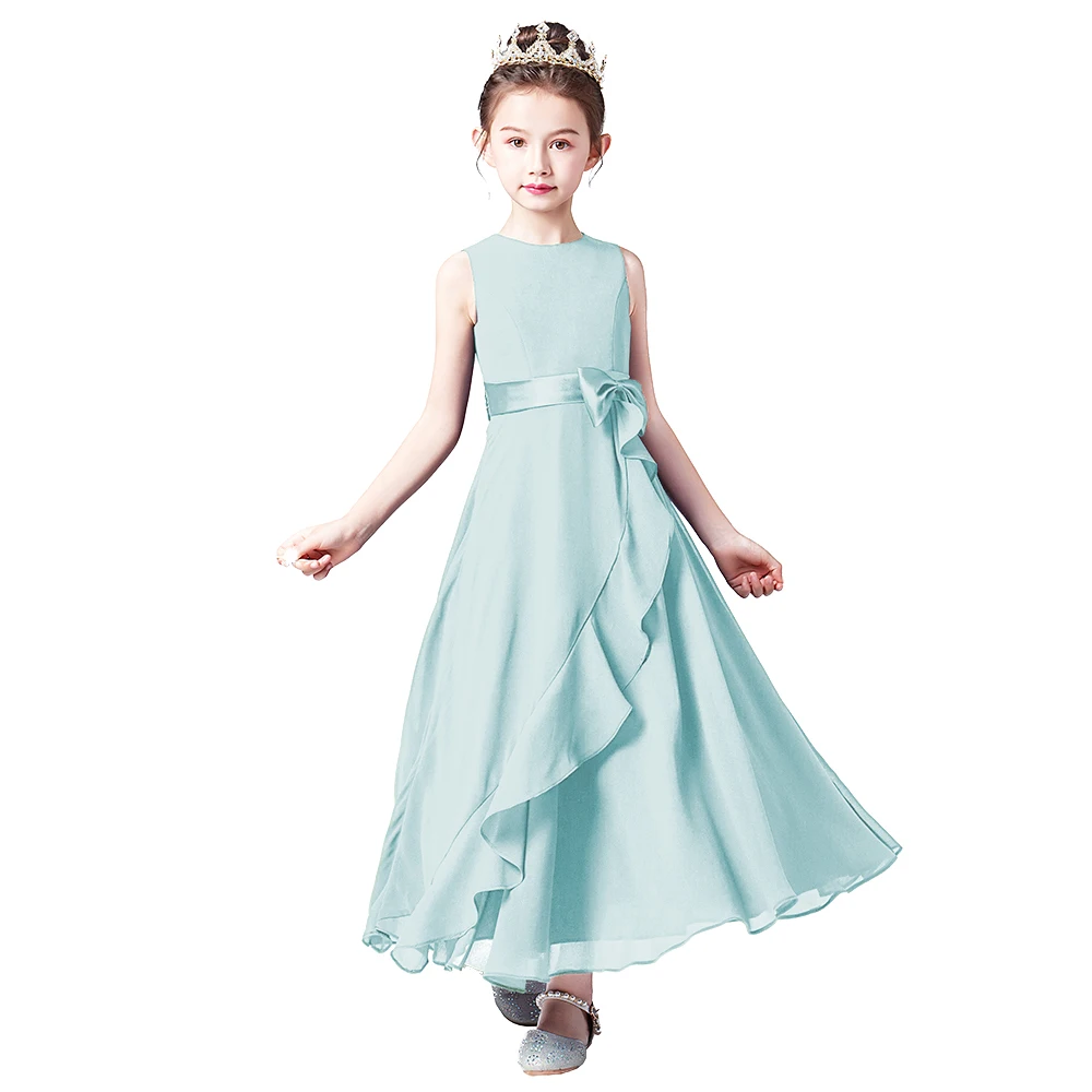 Dideyttawl Branco Alabaster Longo Júnior dama de honra Tornozelo Comprimento Elegante Flower Girl Vestidos para casamento Vestidos Formais