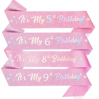 It's My 2nd 3rd 4th 6th 10th 16th 21st Birthday Satin Sash for Kids Girls Birthday Party Favor Decorations Supplies Glitter Pink