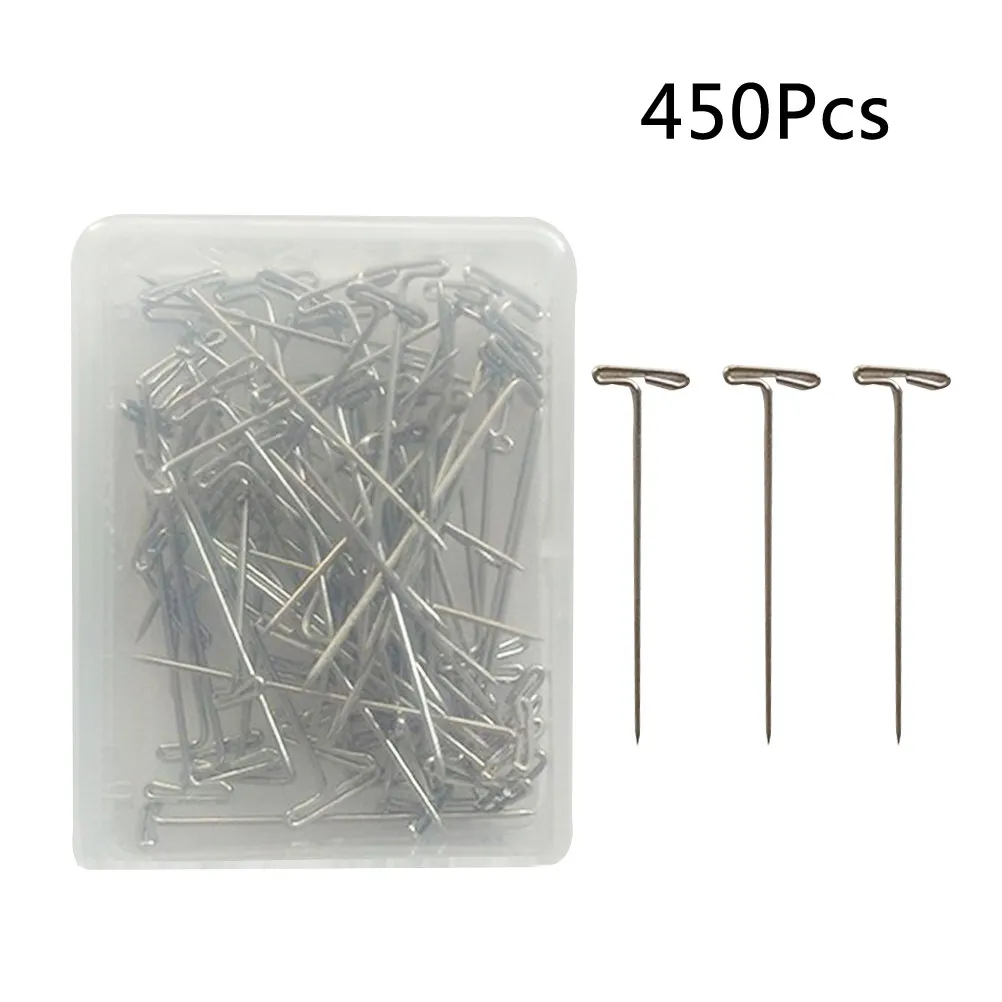 450Pcs T-Pins Nickel Plated Steel T-Bar Head Pins for Styling Blocking Knitting Crafts Tailoring Display 27Mm 32Mm 38Mm