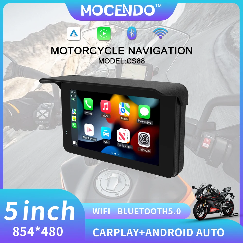 Portable 5 inch IPX7 Waterproof Motorcycle GPS Navigation Wireless Carplay Android Auto DVR Drive Recorder Moto Monitor WIFI