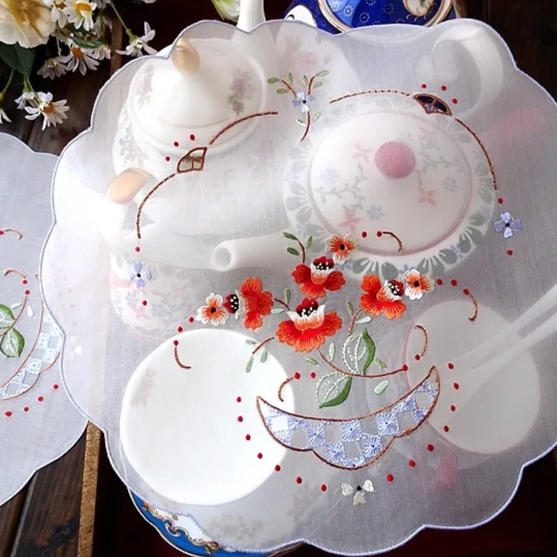 1개 실크 수공예 자수 아메리칸 레트로 플로럴 원형 매트 코스터 꽃병 매트 장식 커버 32CM 원형