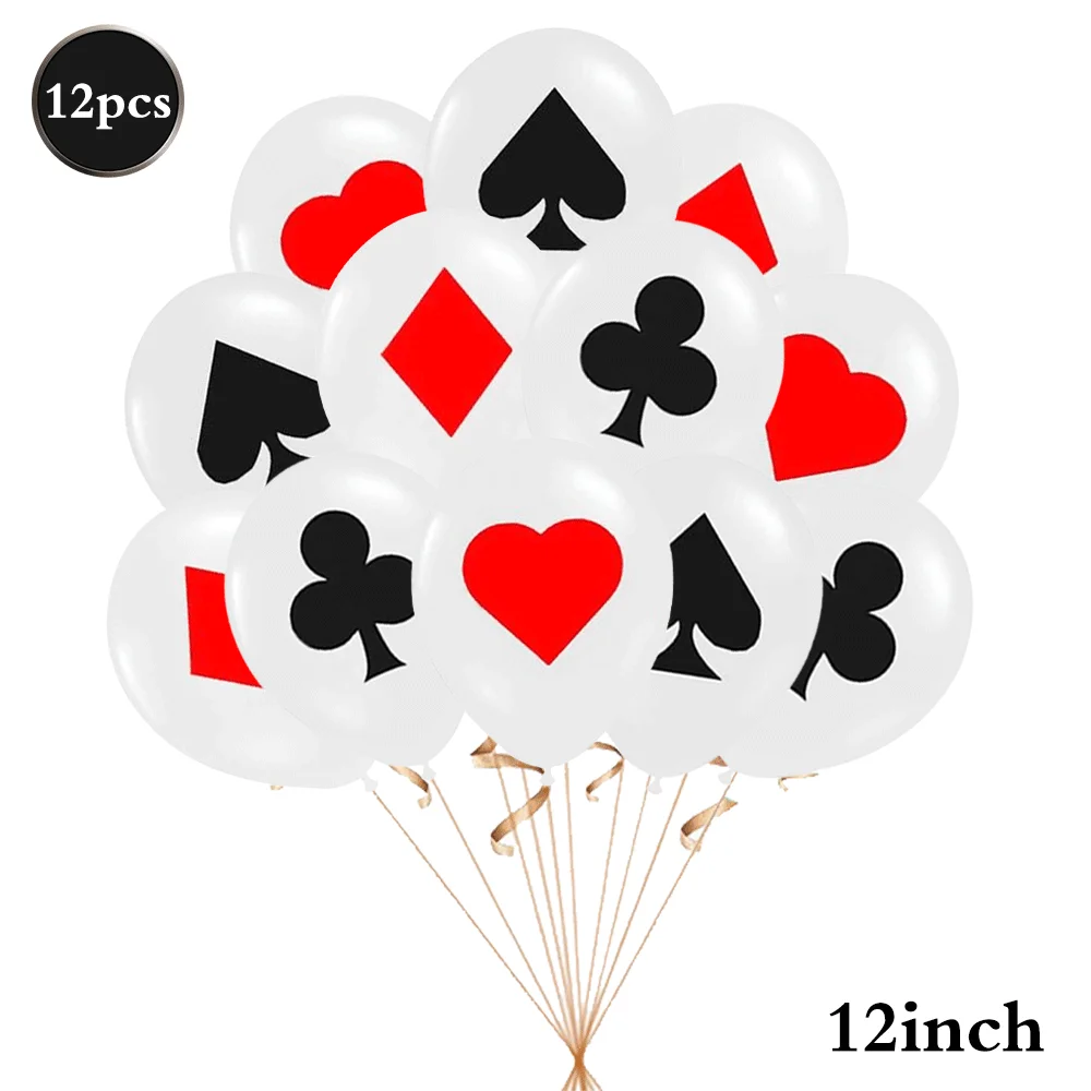 12pcs Poker Balloons Casino Theme Party Decorations Red Black Poker Cards Casino Balloons Las Vegas Casino Night Party Supplies view 2