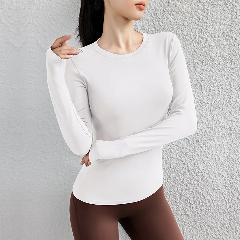 

Women's 2025 Solid-Color Slim Long-Sleeve Yoga Top Quick-Dry Crew-Neck Fitted Running Pilates Gym Sweat-Wicking Base Layer