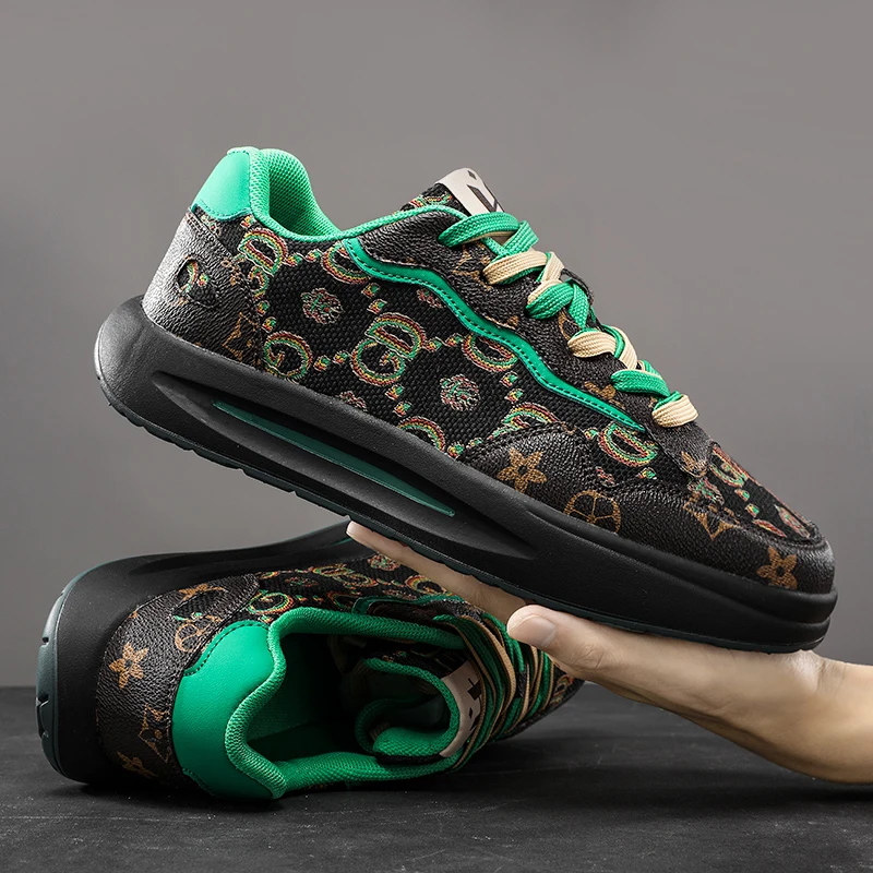 

Platform Sneakers New Design Black Printed Men's Fashion Comfort Designer Shoes Trainers Men Lace-up Casual Sneakers Men Shoes