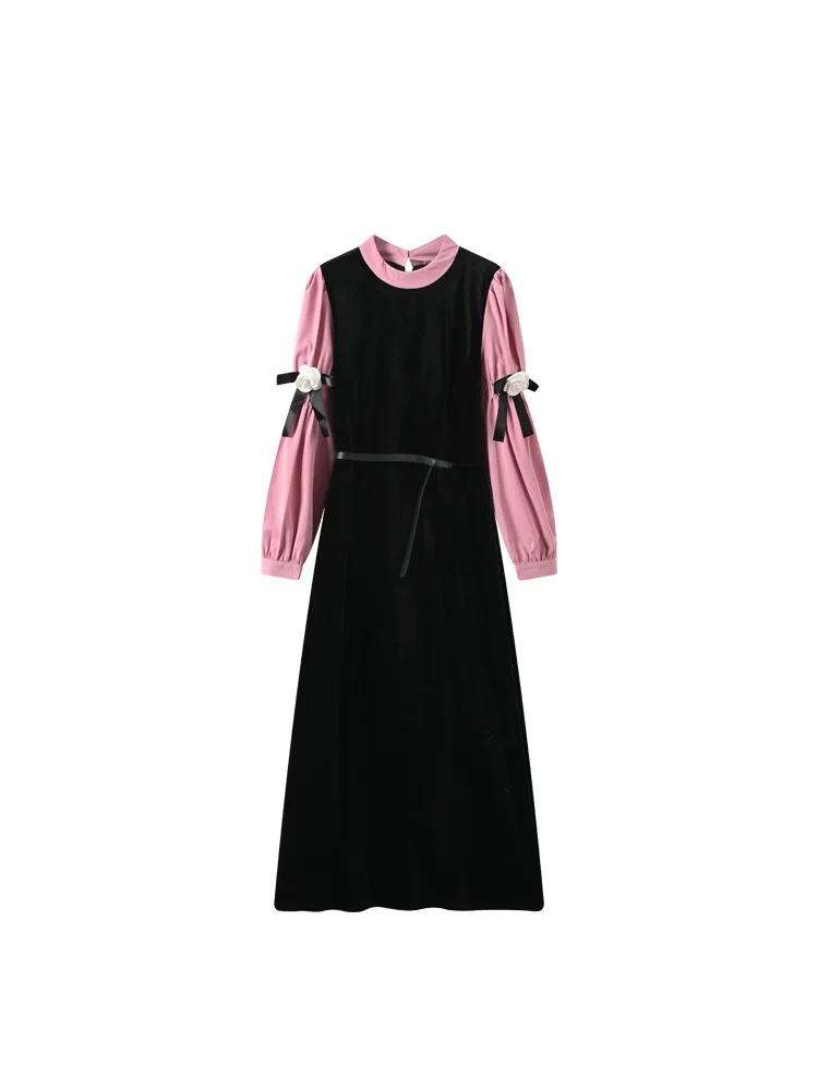 

plus Size Women's Long Sve round Ne Dr Casual A-Line Silhouette Knot French Sle Polyester Fiber Long Dr