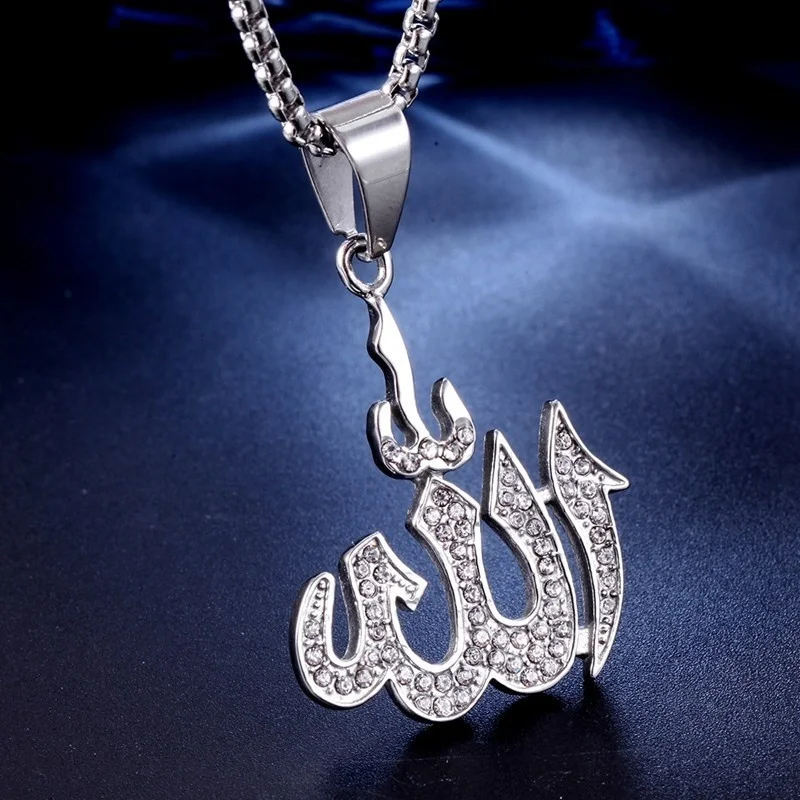 Arab Islamic Muslim Rune Shape Pendant Necklace Women's Necklace Crystal Inlaid Pendant Religious Rune Amulet Accessory Jewelry