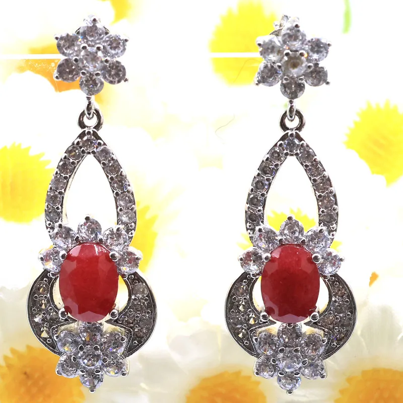 Buy 5 Get 1 Free 40x13mm 7.1g Real Green Emerald Red Ruby Blue Sapphire CZ Women Wedding Silver Earrings view 3