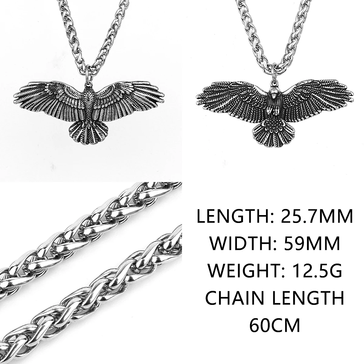 Stainless Steel Animal Eagle Pendant Necklace Men\'s Domineering Punk Hip Hop Party Jewelry Biker Flying Necklace Gift