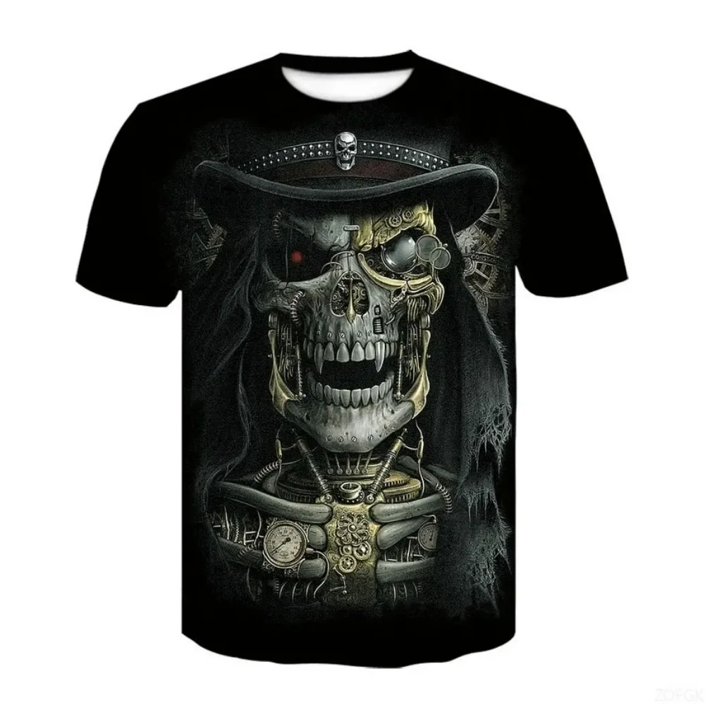 Fashion Street Style Men's Skull Printed T-shirt Summer Casual Crew Neck T Shirt Trend Hip-hop Men Y2k Clothes