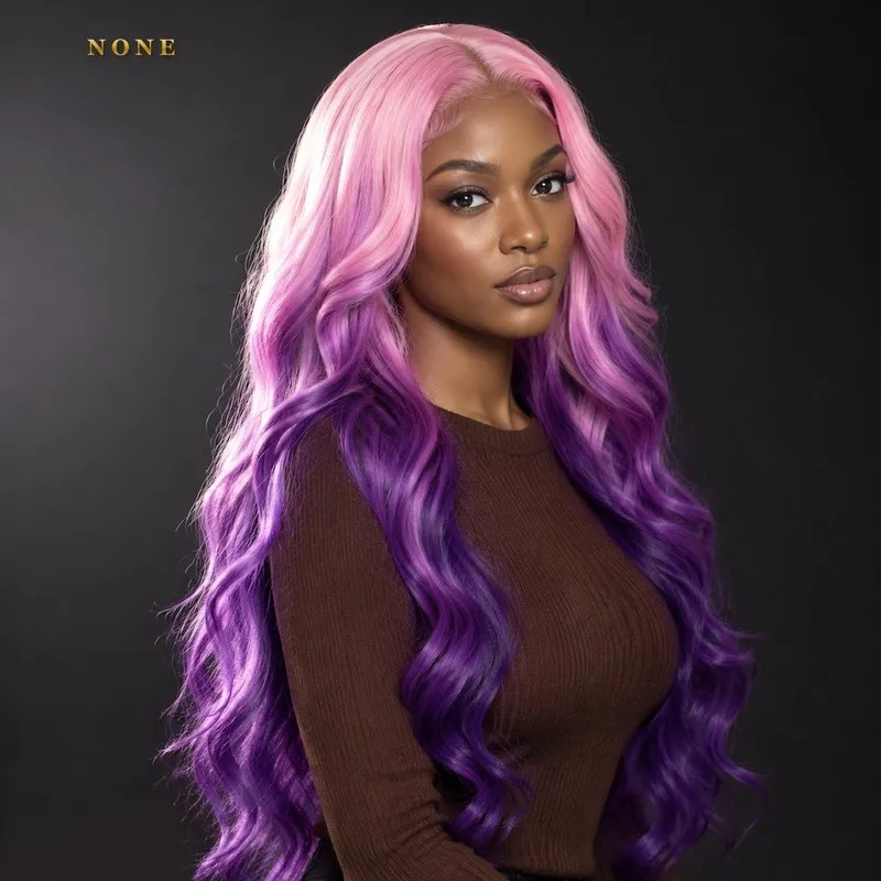 Glossy Pink Violet Ombre Body Wave Wig Long Vixen Bouncy Middle Part Wear And Go HD Lace For Women Sleek Glueless 180 Density