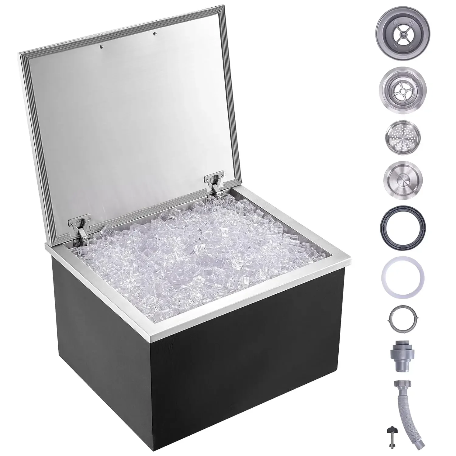 

Drop in Ice Chest,28"L x 16"W x17"H Stainless Steel Ice Cooler Commercial Ice Bin with Hinged Cover,40qt Outdoor Kitchen Ice Bar