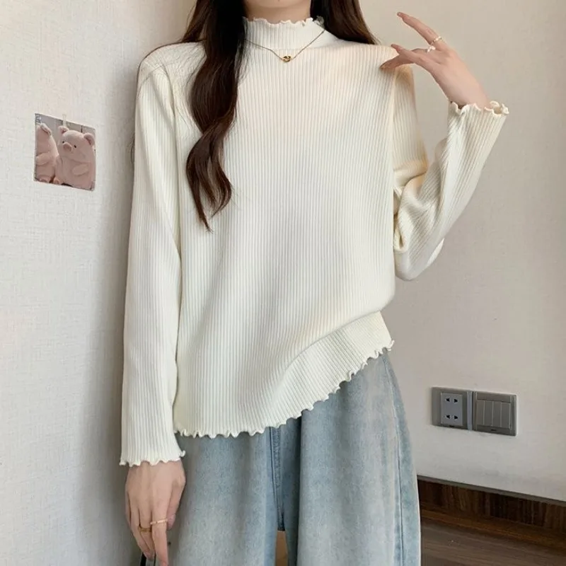 

Thick Bottoming Autumn Winter New Style German Velvet Warm Ear-side High Collar Slimming Loose Thickened Long-sleeved Top Women