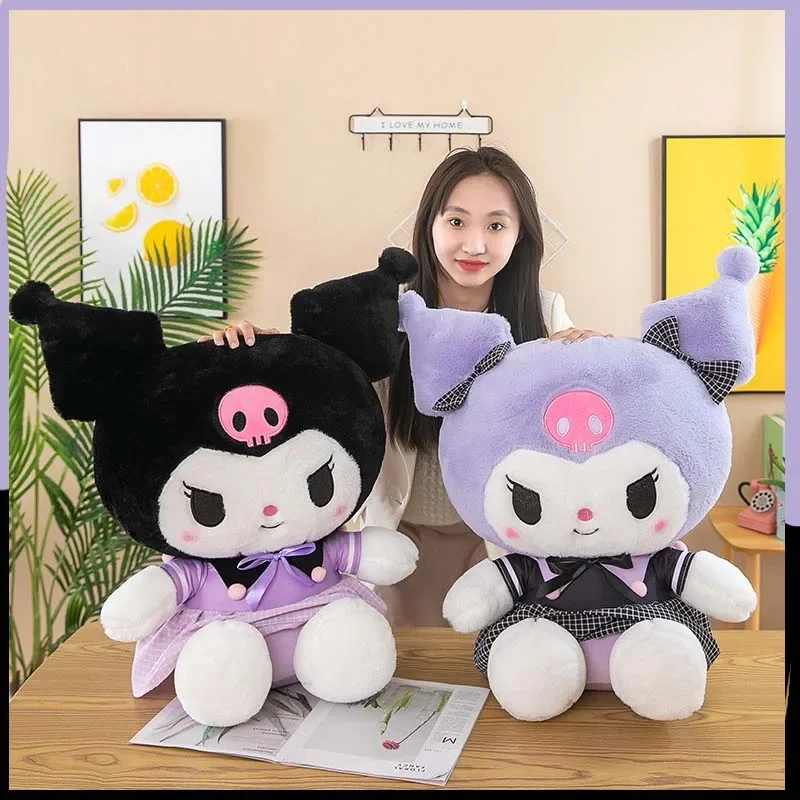 Sanrio Kuromi Plush Toys Kawaii Anime Plushie Dolls Plaid Skirt Kuromi 35-85cm Soft Stuffed Pillow Christmas Gifts for Childrens