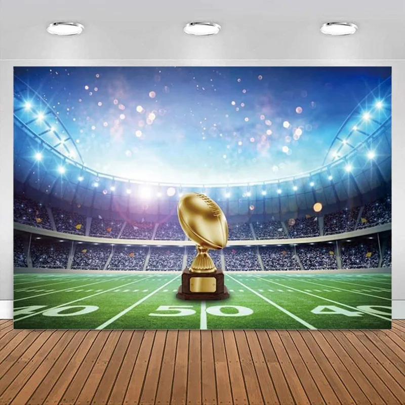 American Football Backdrop soccer Field Sport Stadium Gold Championship Birthday Party Photography Background Banner Decoration