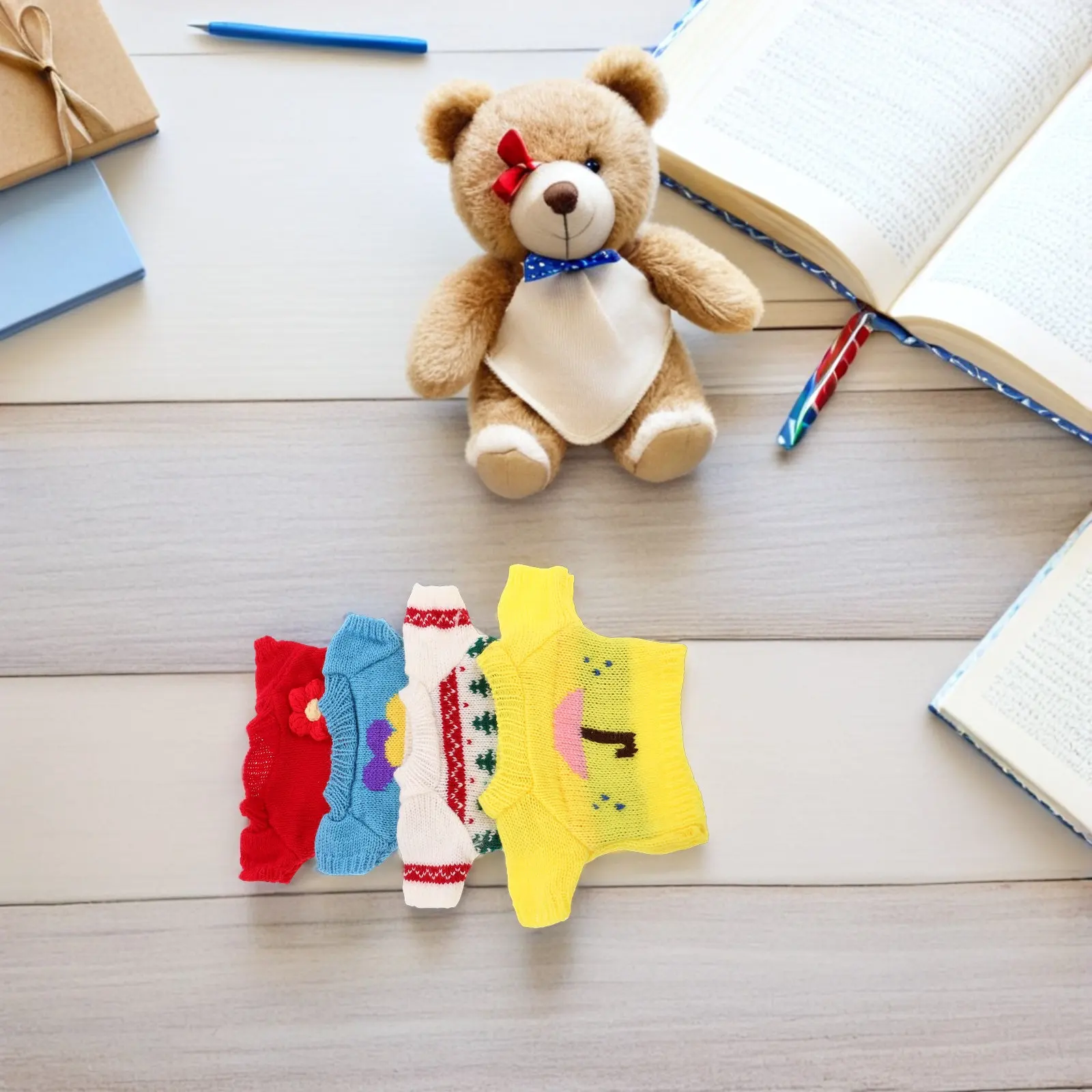 

4Pcs 30Cm Bear Clothes Cotton Crochet Sweaters for Stuffed Animal Outfits DIY Dress Replacement Easy Wash Portable Travel Kids