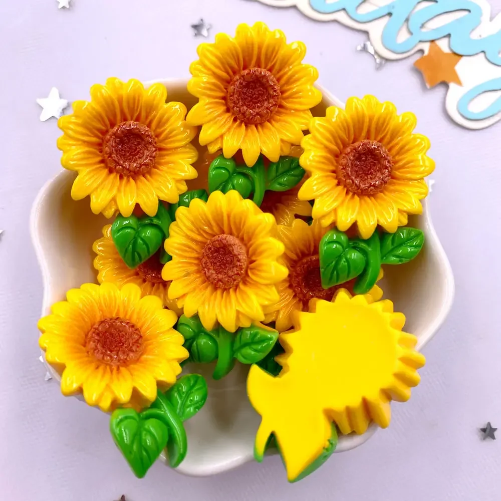 10PCS Resin Kawaii Colorful Painted Sunflower Lotus Morning Glory Flatback Flower Stone Figurines Scrapbook DIY Bow Decor Crafts