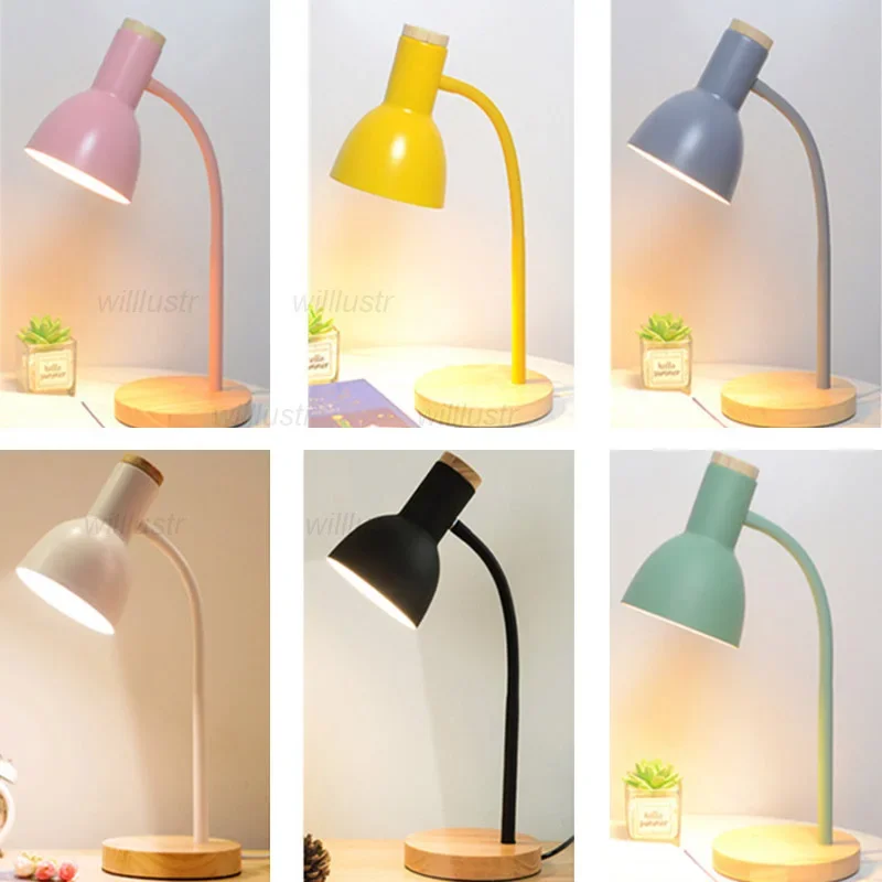 

Silicone Hose Wood Desk Light Creative Metal Table Lamp Hotel Cafe Bistro Living Room Bedside Study Macaron Color Iron Lighting