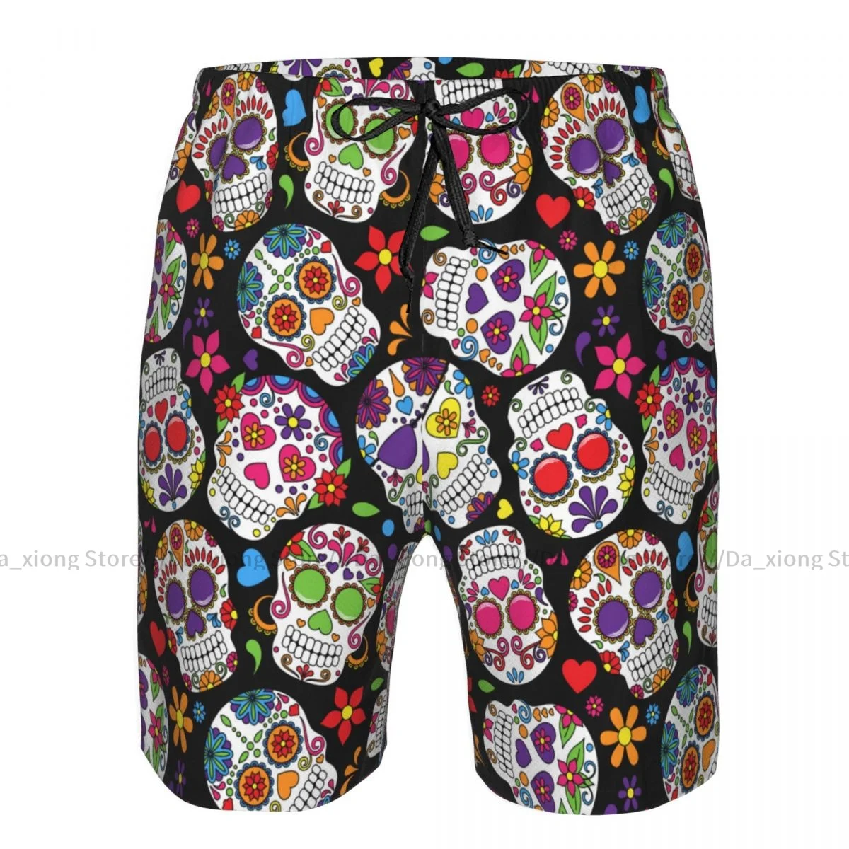 Men's Beach Short Swim Shorts Day Of The Dead Sugar Skull Background Surfing Sport Board Shorts Swimwear