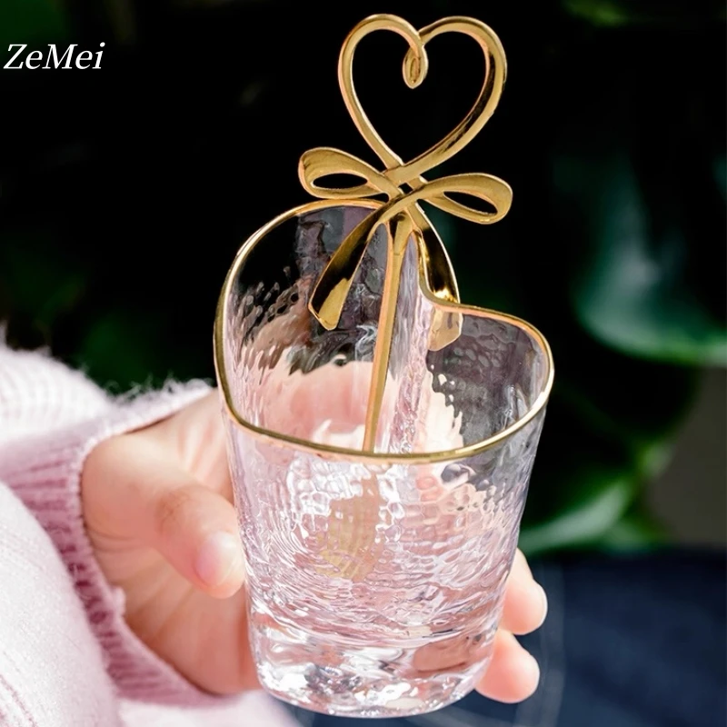 Прозрачная стеклянная чашка, позолоченная кружка для холодных напитков, 150 мл, простые чашки в форме сердца, креативный подарок, домашняя кухонная утварь для питья
