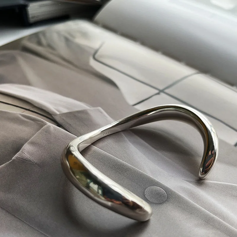 925 Sterling Silver Bangle Bracelet Simple Arc Geometric Polished Punk Stackable For Woman Girl Jewelry Gift Dropship Wholesale