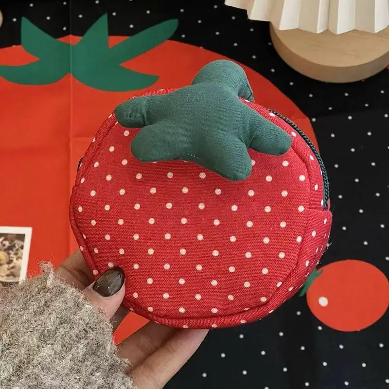 Bolsa de almacenamiento con cremallera y diseño de tomate, monedero bonito de estilo japonés, minibolsa portátil para almacenamiento CCD, 1 unidad