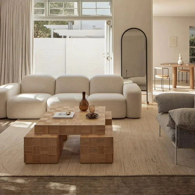 Nordic multi-person technology cloth minimalist multi-person sofa living room modern cream Xiaohongshu wabi-sabi wind bread sofa