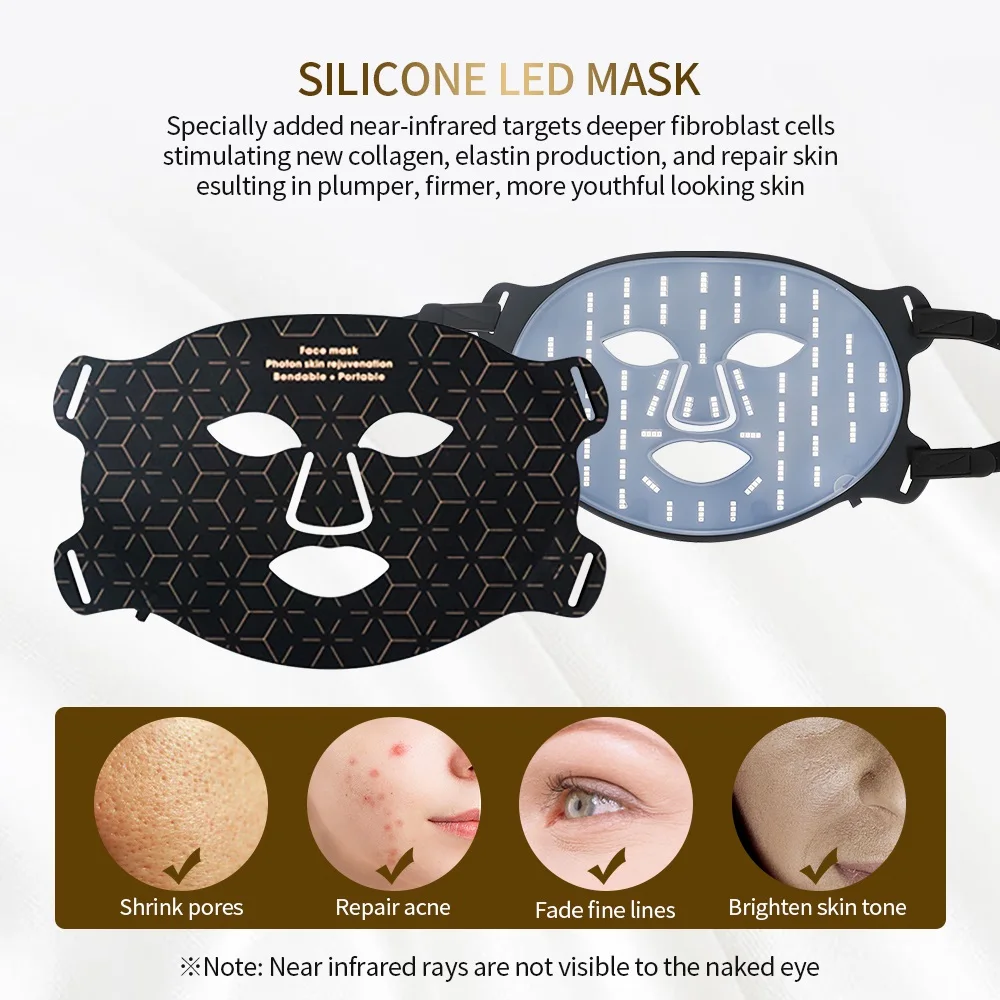 Wireless 3D Silicone LED Face Neck Mask with 480 Lamp Beads Infrared Light Photon Mask Skin Rejuvenation Anti-Ance Shrink Pores