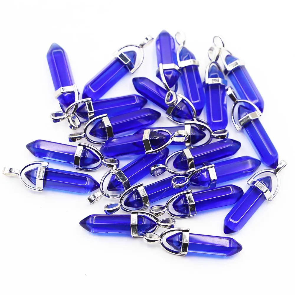 Quality Natural Agate Glass Multicolor Point Pillar Necklace Pendant Fashion Bracelet Jewelry Making Accessories Wholesale 30Pcs