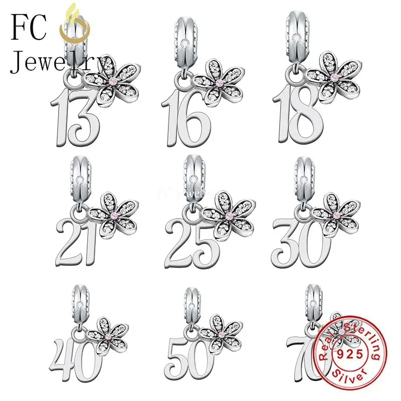 FC Jewelry Fit Original Charm Bracelet 925 Silver 16th 18th 30th 40th Daisy Number Birthday Bead For Making Anniversary Berloque