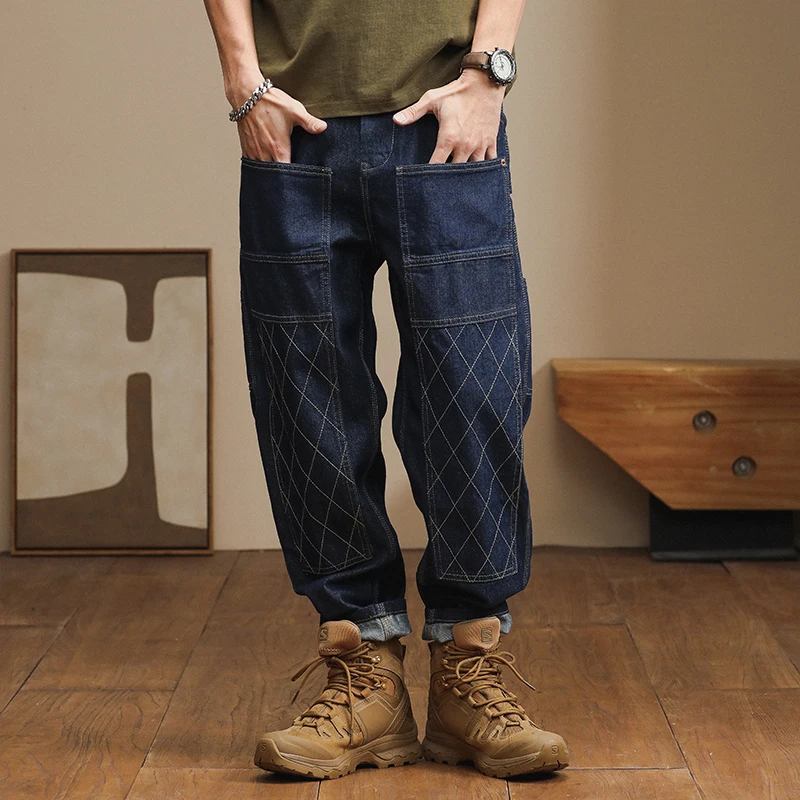 Baggy Jeans Men Japanese Streetwear Fashion Loose Casual Plus Size Wide Leg Harem Jeans Trouser Cityboy Denim Cargo Jeans Pant