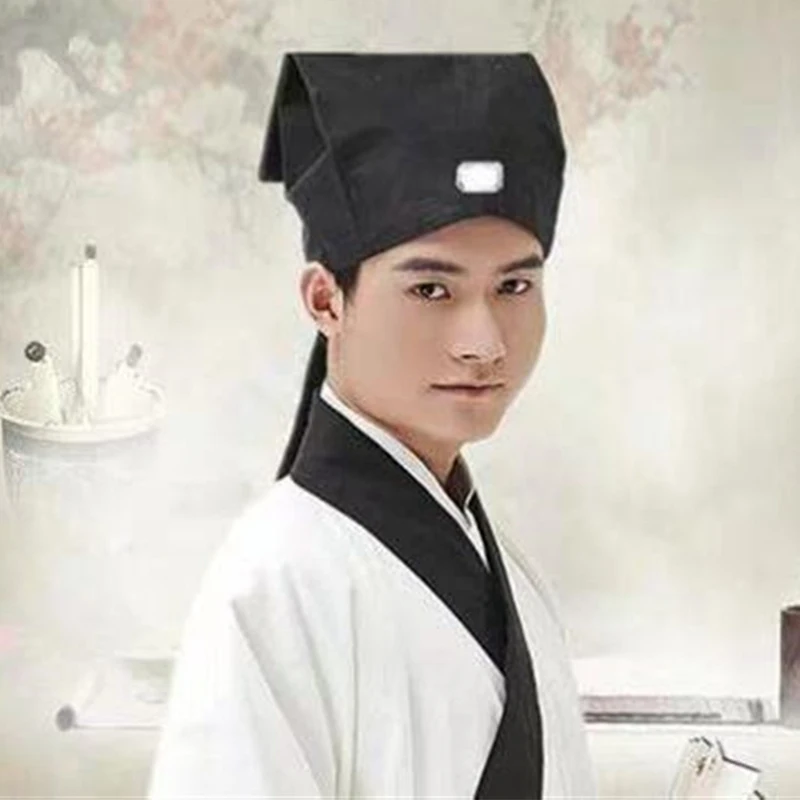 Chinese Scholar Teacher  Hat Hanfu Black Headdress Adult Men Boy Traditional Children Ancient Cosplay Retro Vintage Cap