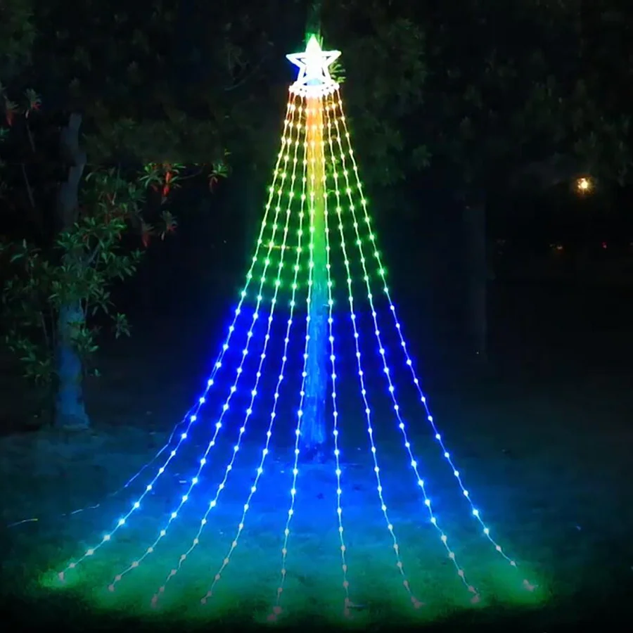 

2024 New Year Christmas Decorations Fairy Lights Outdoor Smart RGB Five-pointed Star Waterfall String Lights for Wedding Garland