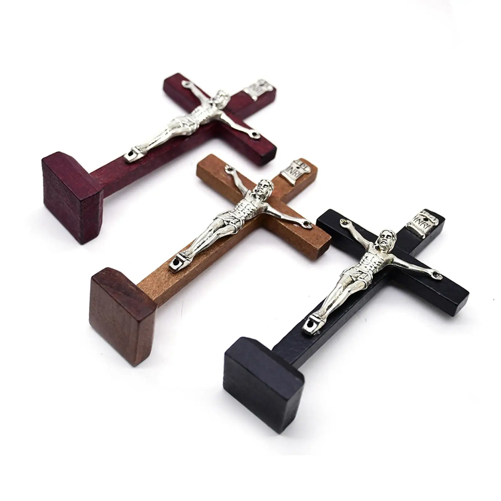 Hand Painted Wood Jesus Cross Figurine Religious Decor for Tabletop Home Decoration Living Room Accessories