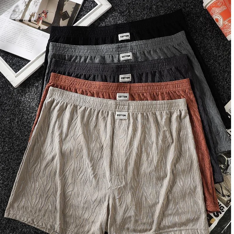 Summer Solid Texture Ice Silk Men Aro Shorts Mid Waist Loose Plus Size Breathable Casual Home Underwear Cross Border Wholesale