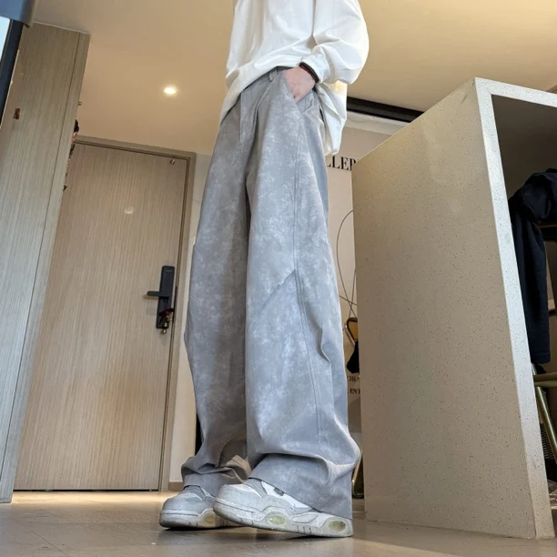 

HN Trendy Brand Tie Dye Dir Pants Men's Casual Straight Leg Loose Fit Long Trousers Versatile Comfortable Straight Cut Jeans