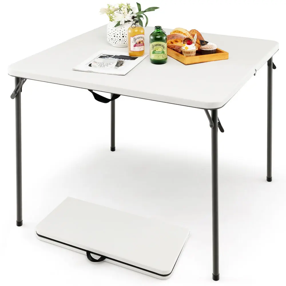 Patiojoy Folding Camping Table Portable HDPE Outdoor Picnic Dining Table w/ Handle White