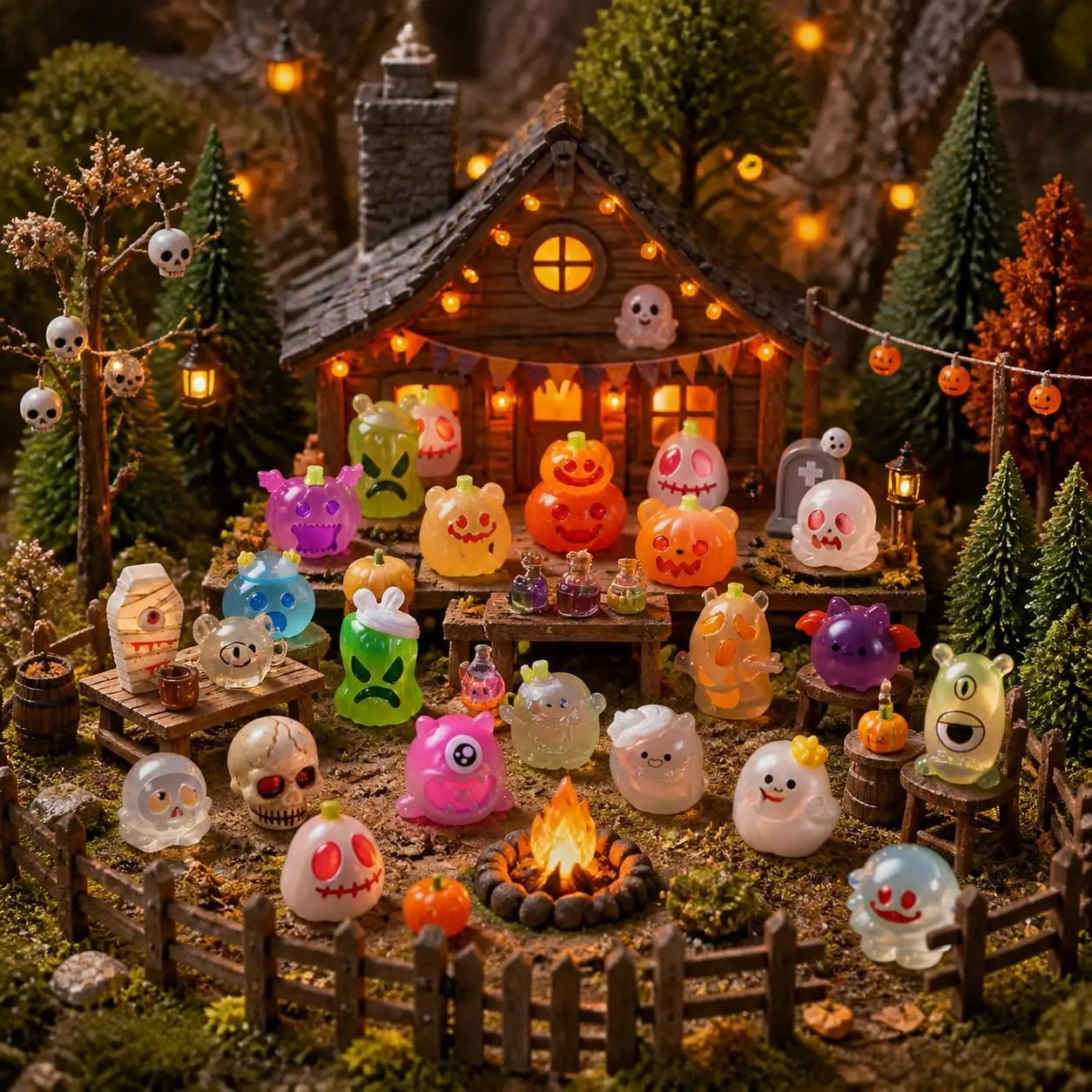 Halloween Glow in Dark Resin Mini Figurines Pumpkin Skull Devil Micro Landscape Decor Fairy Garden DIY Craft Party Decorations