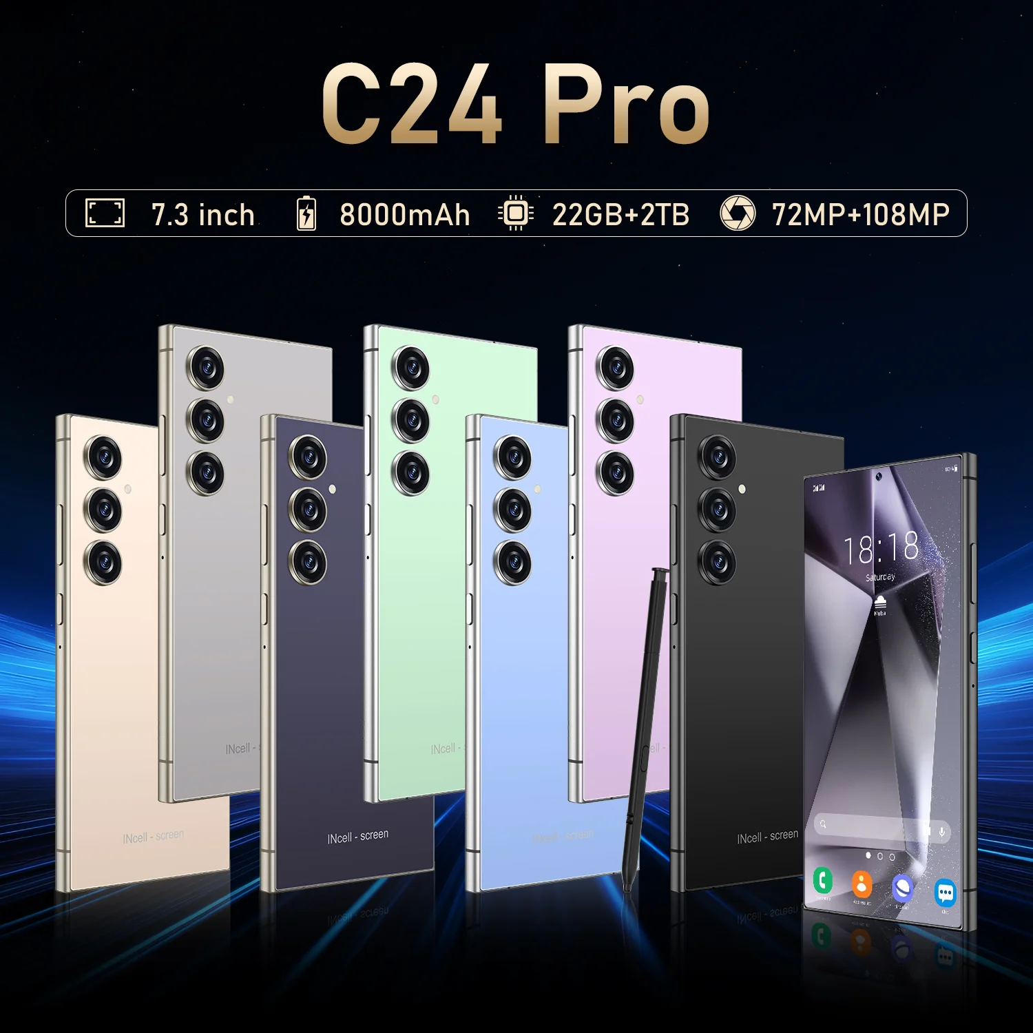 【World premiere】C24 Pro 5G Smartphone 7.3'' HD+ IPS 120Hz 22GB+2TB 108MP Snapdragon 8 Gen3 Android 14 Mobile Phone Celulares