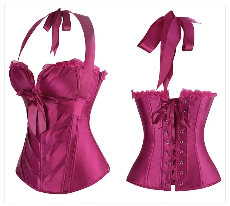 Burlesque Corsets and Bustiers Sexy Cup Cprset Halter Satin Corset With Straps Plus Size Overbust Corset Vest Vintage