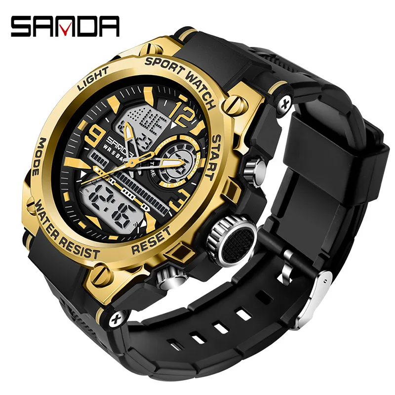 

SANDA 6024Military Shock Absorbed Men's Watch 50 meter Waterproof, Night Light Display Alarm Clock Multifunctional Quartz Watch