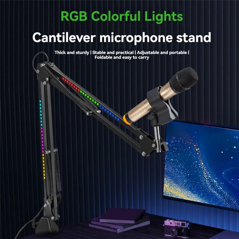 A42Z-Microphone Bracket RGB Microphone Arm Stand With RGB Light Rotatable Suspension Boom Scissor Stand