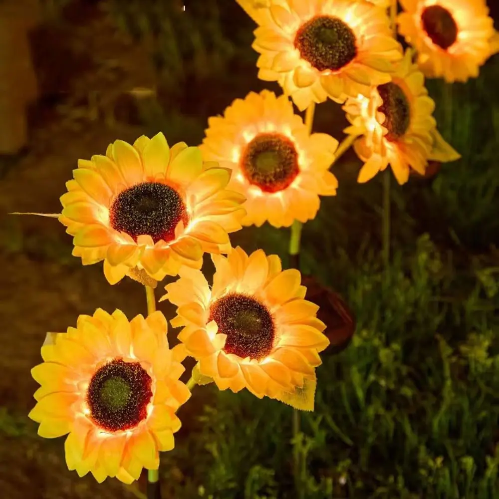 3 رؤساء الشمسية عباد الشمس مصباح ليد واقعية الإبداعية المشهد مصباح حديقة مقاوم للماء الحديد الشمسية حصة ضوء فناء الممشى