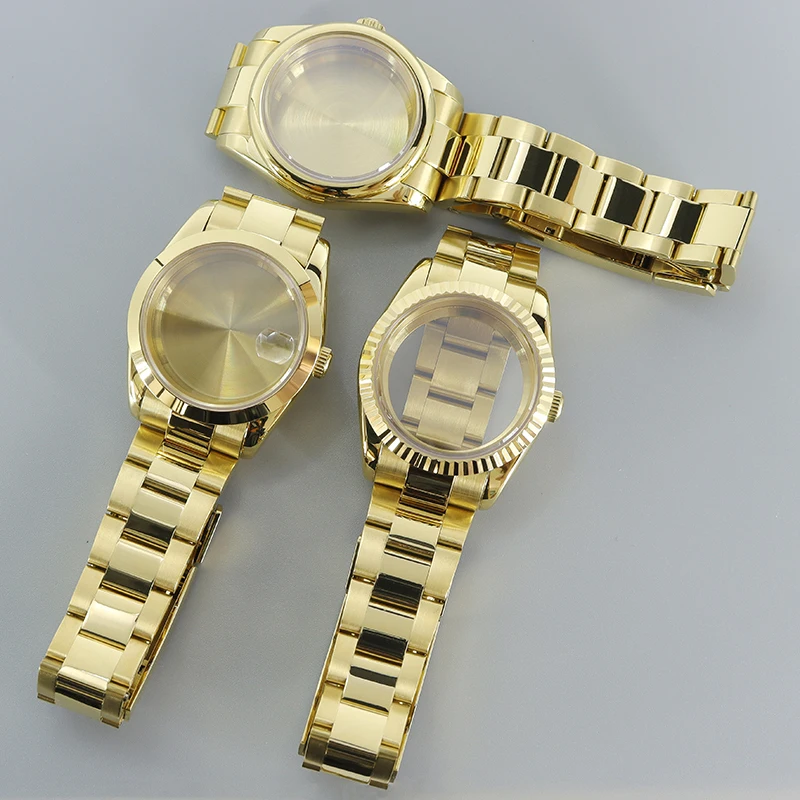 Gold 36mm/40mm High Quality Gear Bezel Style Watch Case Watchbands Sapphire Fit Seiko nh35 nh34 nh36 nh38 Miyota 8215 Movement