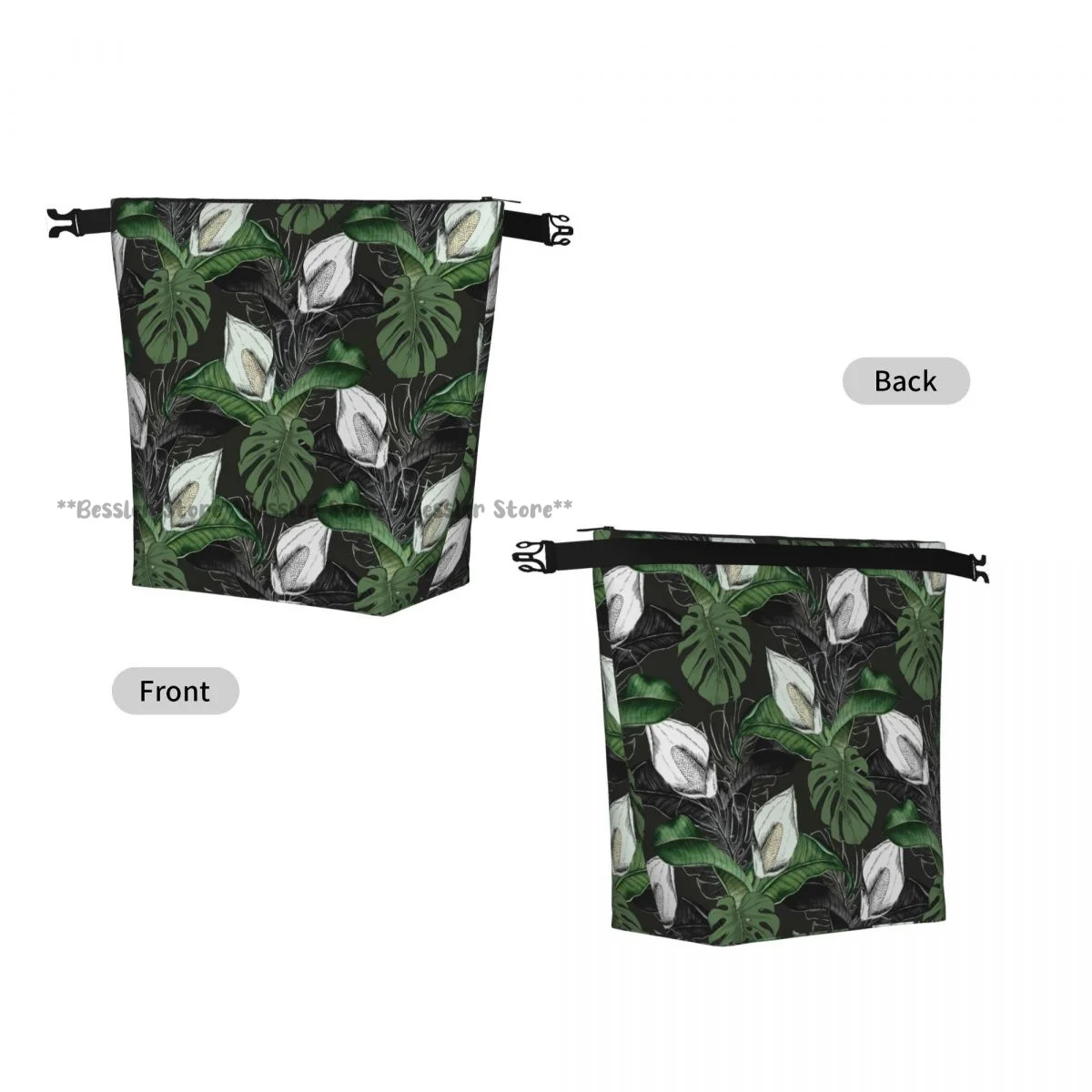 Portable Roll-top Insulated Cooler Lunch Bag Blooming Monstera Flower Thermal Food Bag for Travel Outdoor Camping