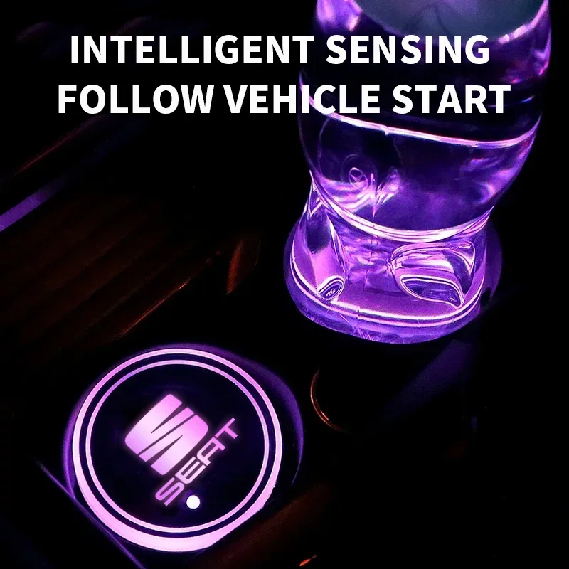 2Pcs Led Car Logo lights Luminous Coaster Drinks Holders For Seat Leon Ibiza Ateca Sportcoupe Alhambra Exeo Altea Arona Toledo