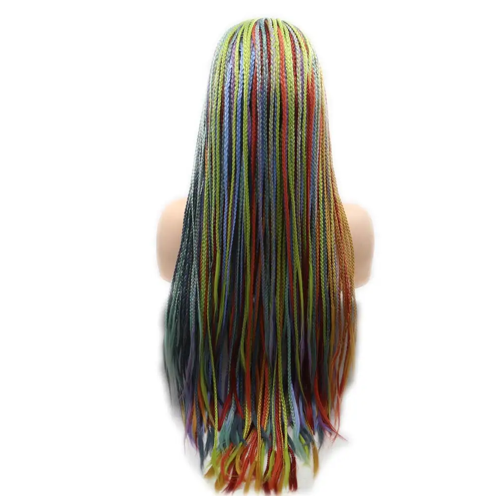 Sylvia Wig Rainbow Multi Colored Braids Wigs, Fully Braided